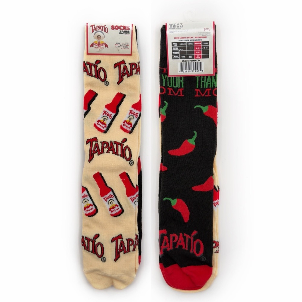 Tapatio Hot Sauce Crew Socks Mens Womens Funny Gift Peppers Hotter Than Your Mom